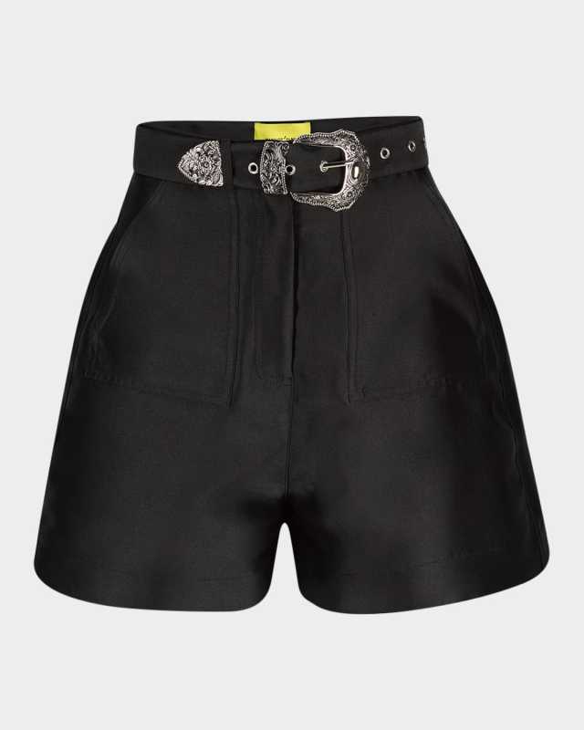 Belted Satin Mikado Shorts
